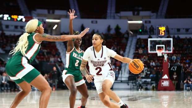Senior guard Jerkaila Jordan Leads Mississippi State against Mississippi Valley State in 2023.
